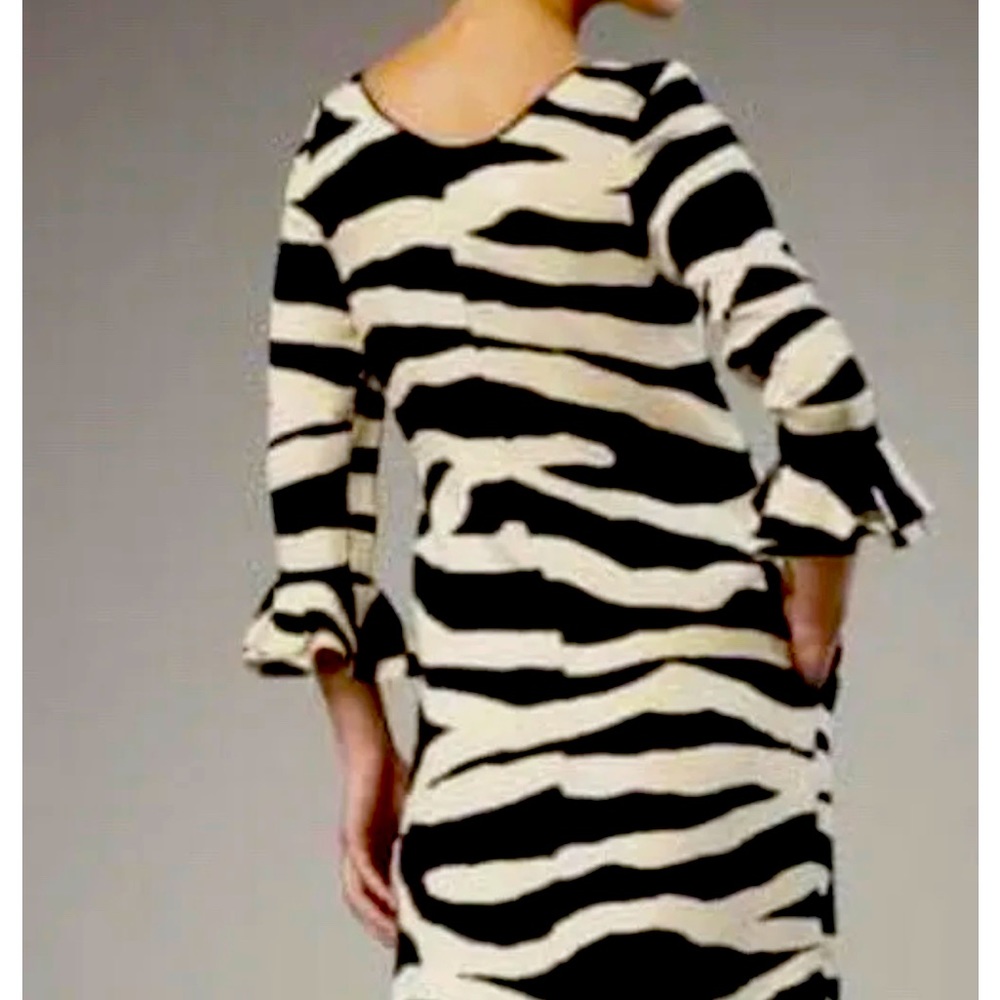 Kate Spade Andora Zebra Print Silk Ruffle Sleeve Shift Dress Cream & Black Sz 4